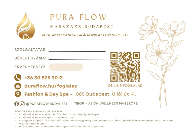 Pura Flow Ajándékkártya hátoldal